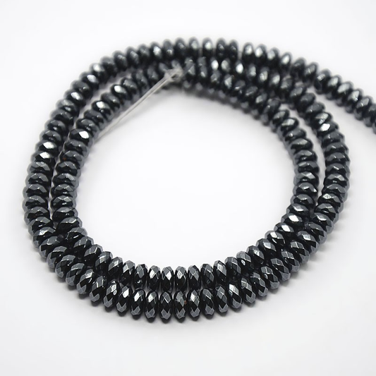 Faceted 6.x3mm Rondelle Hematite Beads