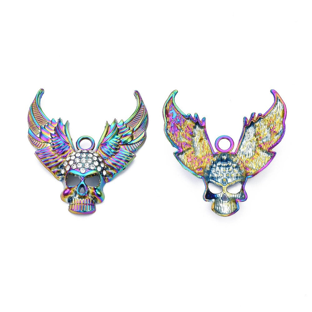 Skull with Wings Rhinestone Pendant
