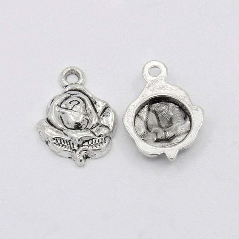 Rose Head Silver Charms