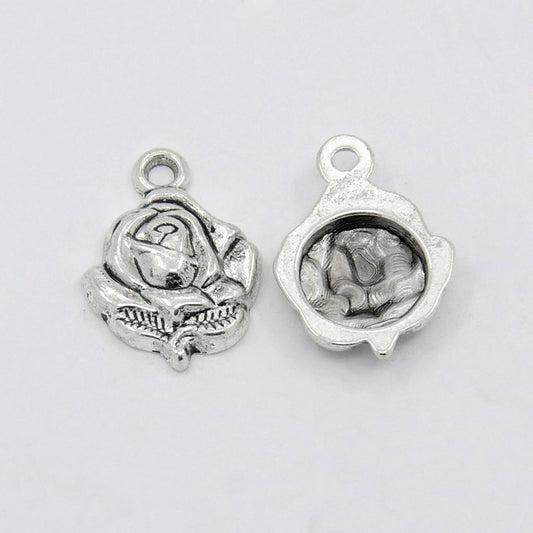 Rose Head Silver Charms